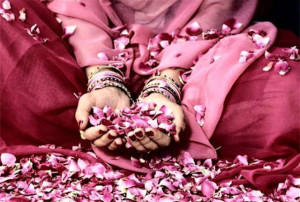 Hands-flowers-pink-sari-PRAYER